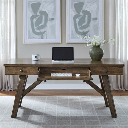 Carolina Park Writing Desk with Keyboard Tray - Amber Brown Oak Wood
