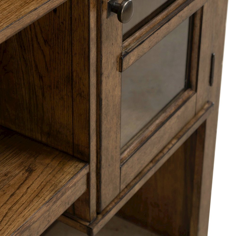 5 Piece Jr Executive Set with Desk, Credenza & Hutch- Amber Brown Oak Wood