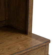 Credenza & Hutch with LED Light, Keyboard Tray - Amber Brown Oak Wood