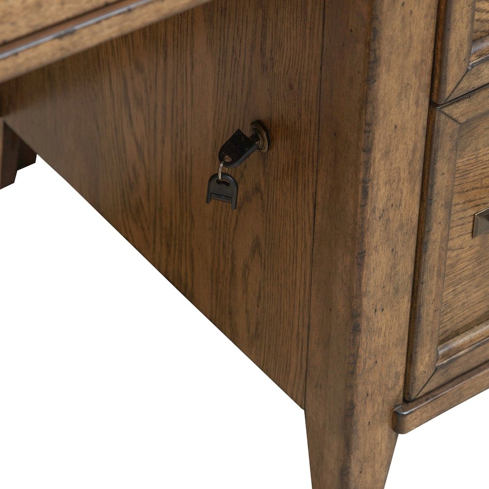 5 Piece Jr Executive Set with Desk, Credenza & Hutch- Amber Brown Oak Wood