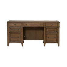 Jr Executive Credenza, Keyboard Tray, Locking File Storage- Amber Brown Oak Wood