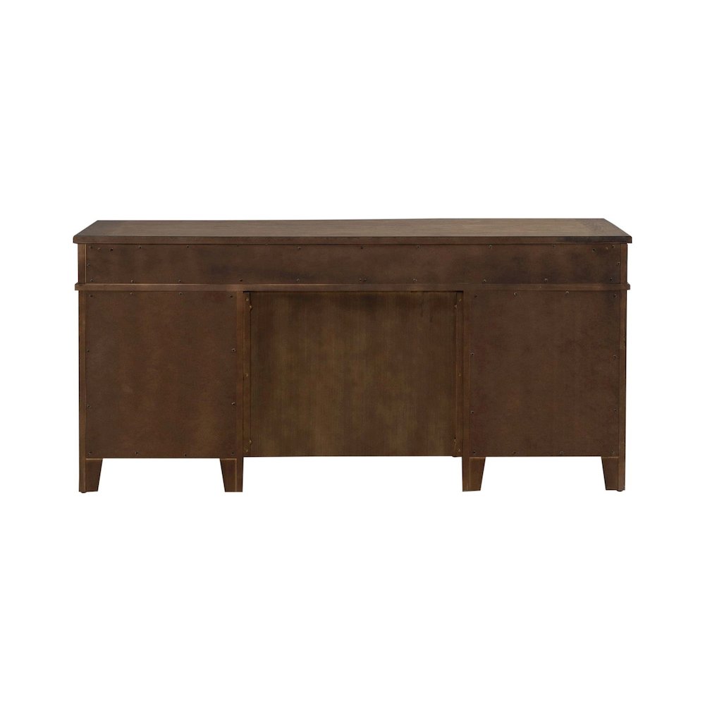 Jr Executive Credenza, Keyboard Tray, Locking File Storage- Amber Brown Oak Wood