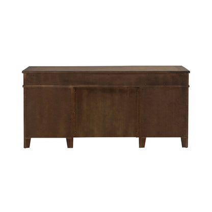 Jr Executive Credenza, Keyboard Tray, Locking File Storage- Amber Brown Oak Wood