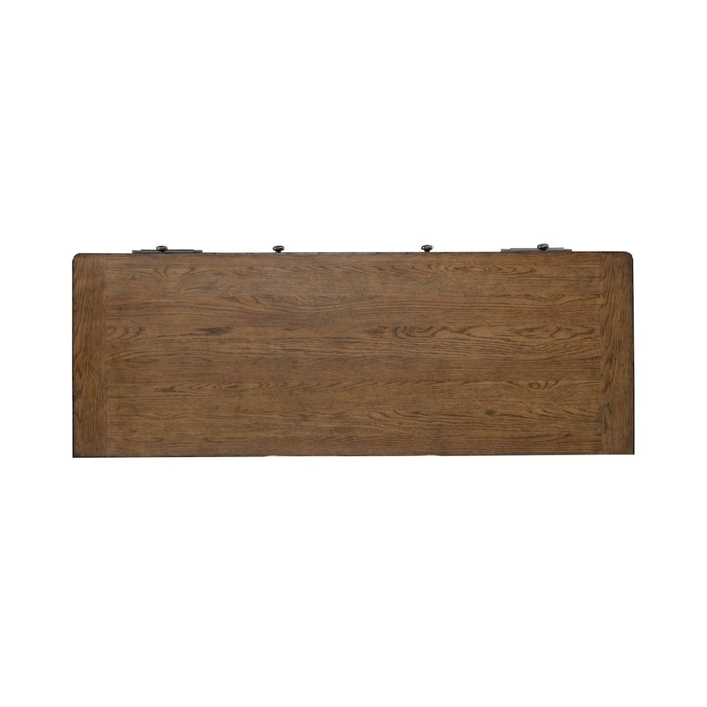 Jr Executive Credenza, Keyboard Tray, Locking File Storage- Amber Brown Oak Wood