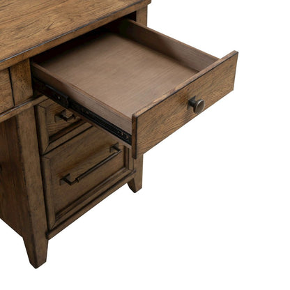 Jr Executive Credenza, Keyboard Tray, Locking File Storage- Amber Brown Oak Wood