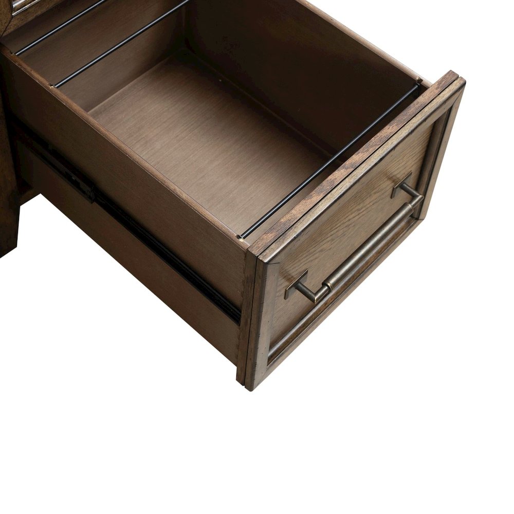 Jr Executive Desk with Keyboard Tray, Locking File Storage- Amber Brown Oak Wood