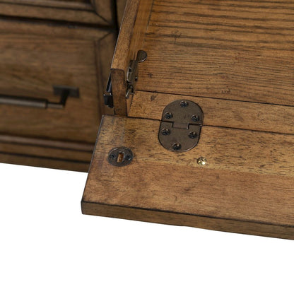 Jr Executive Desk with Keyboard Tray, Locking File Storage- Amber Brown Oak Wood