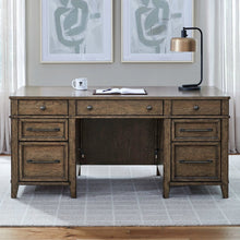 5 Piece Jr Executive Set with Desk, Credenza & Hutch- Amber Brown Oak Wood