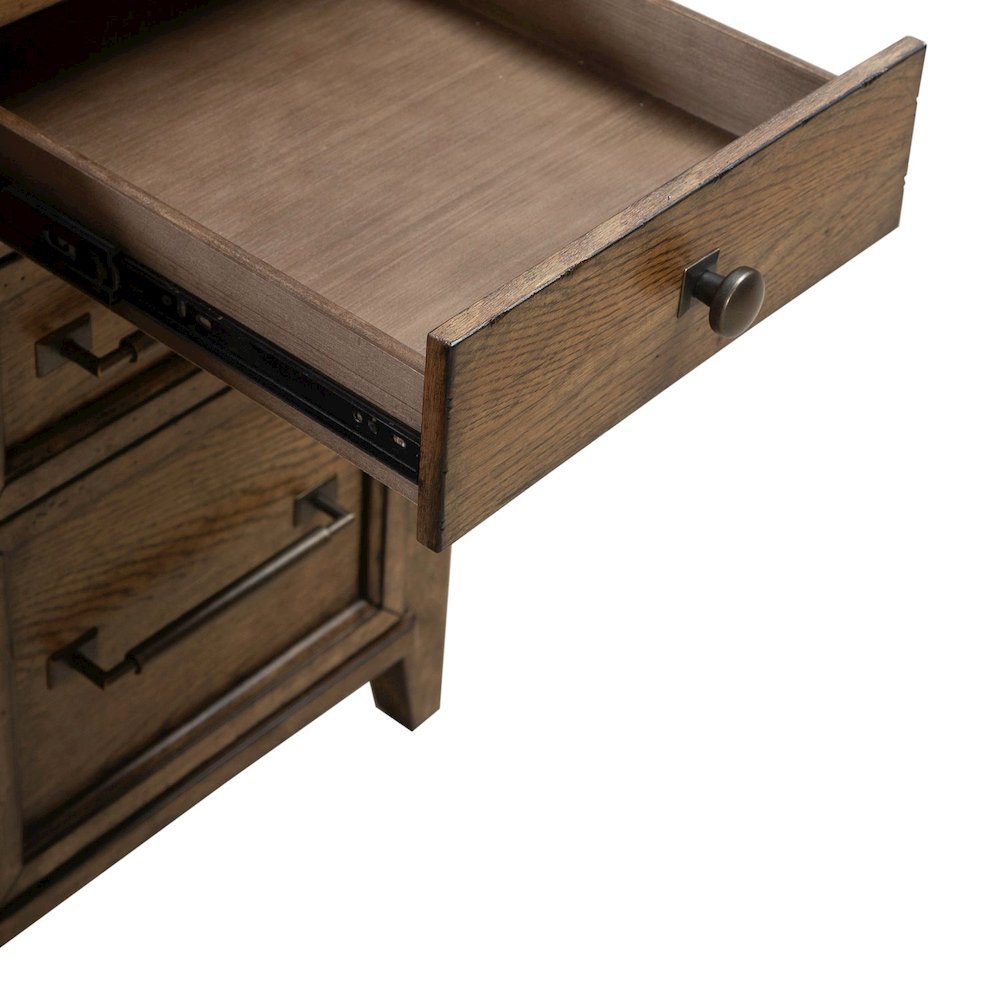Jr Executive Desk with Keyboard Tray, Locking File Storage- Amber Brown Oak Wood