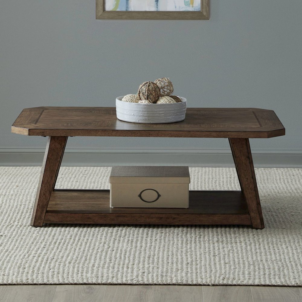Carolina Park Rectangular Cocktail Table for Living Room - Amber Brown Oak