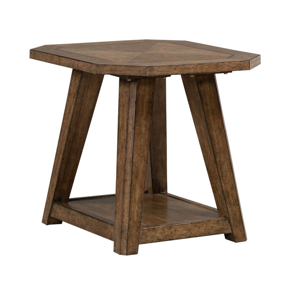 Carolina Park Octagonal End Table for Living Room - Amber Brown Oak
