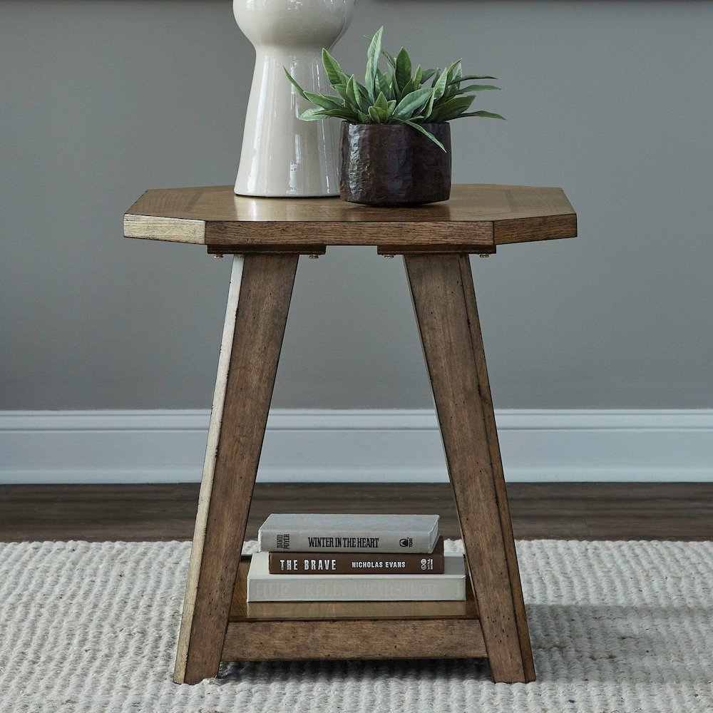 Carolina Park Octagonal End Table for Living Room - Amber Brown Oak