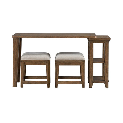 3 Piece Set for Living Room - Console Table, 2 Stools - Amber Brown Oak