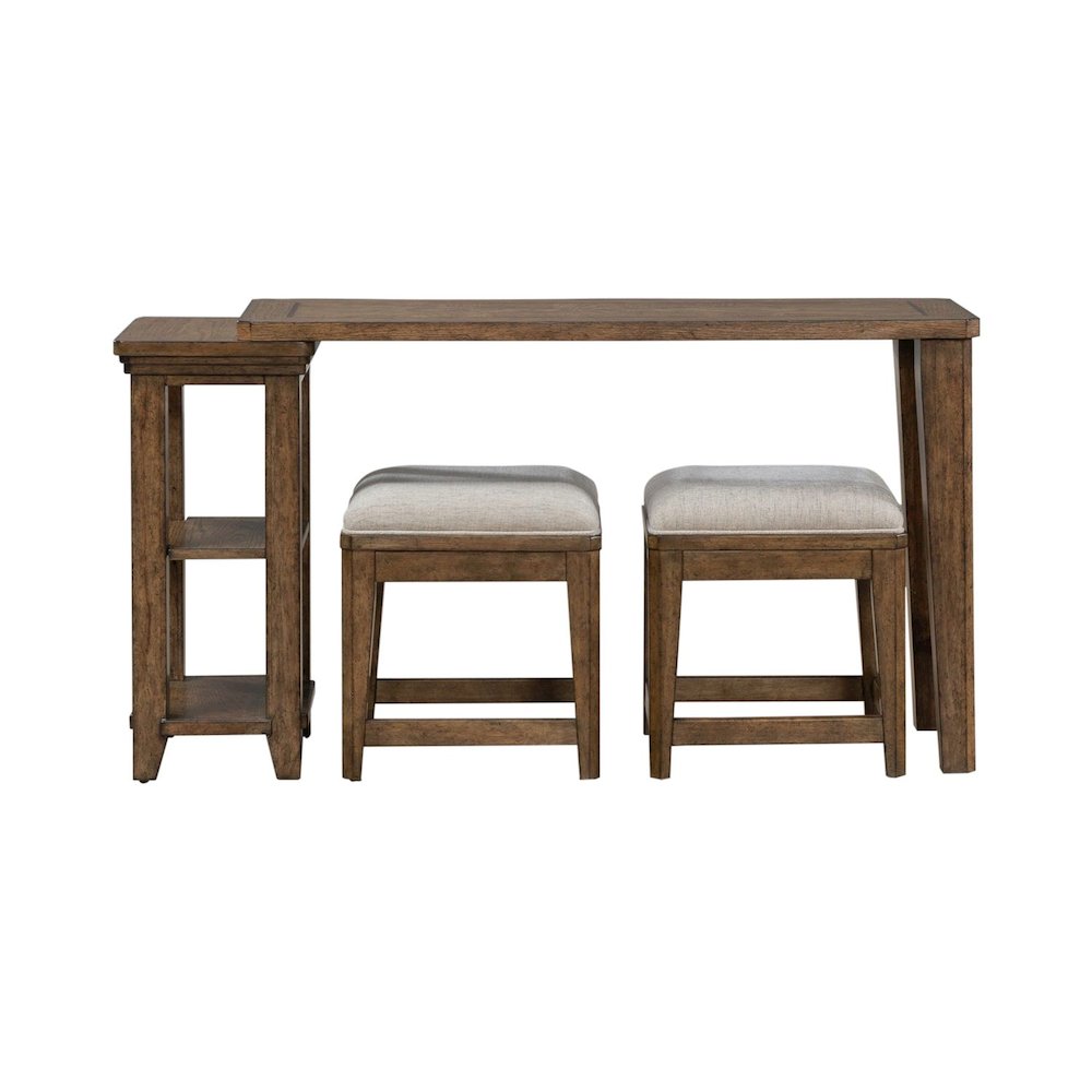 3 Piece Set for Living Room - Console Table, 2 Stools - Amber Brown Oak