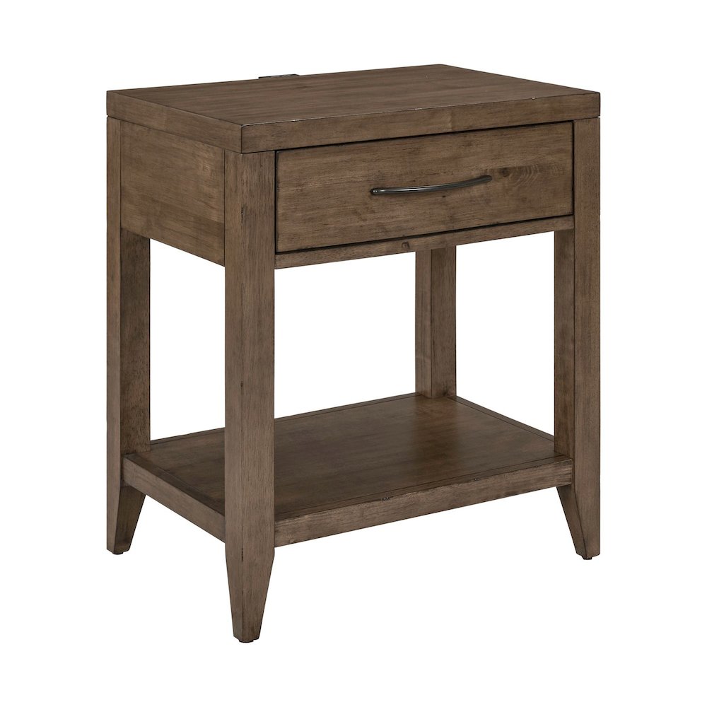 Shaker Lakes Open Nightstand with AC USB Charging Station - Harvest Brown