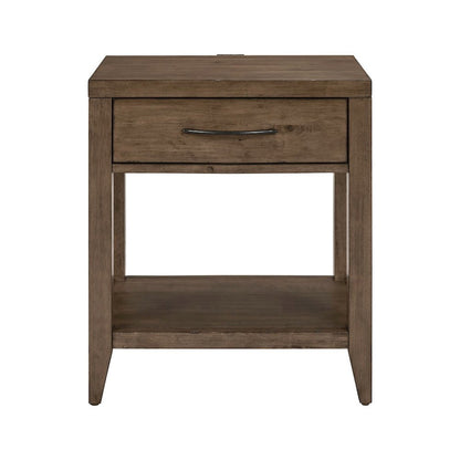 Shaker Lakes Open Nightstand with AC USB Charging Station - Harvest Brown
