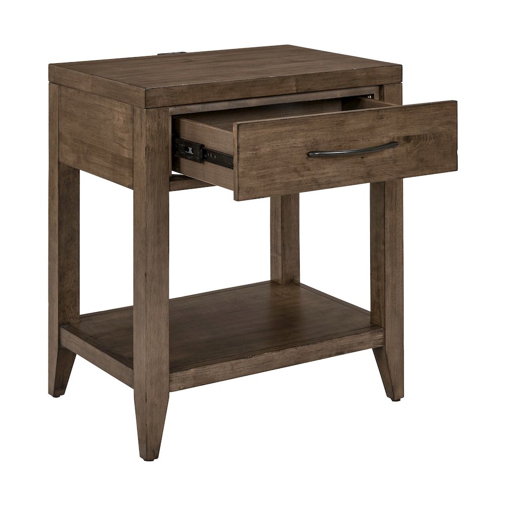 Shaker Lakes Open Nightstand with AC USB Charging Station - Harvest Brown