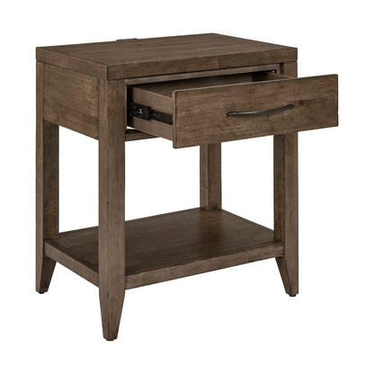 Shaker Lakes Open Nightstand with AC USB Charging Station - Harvest Brown