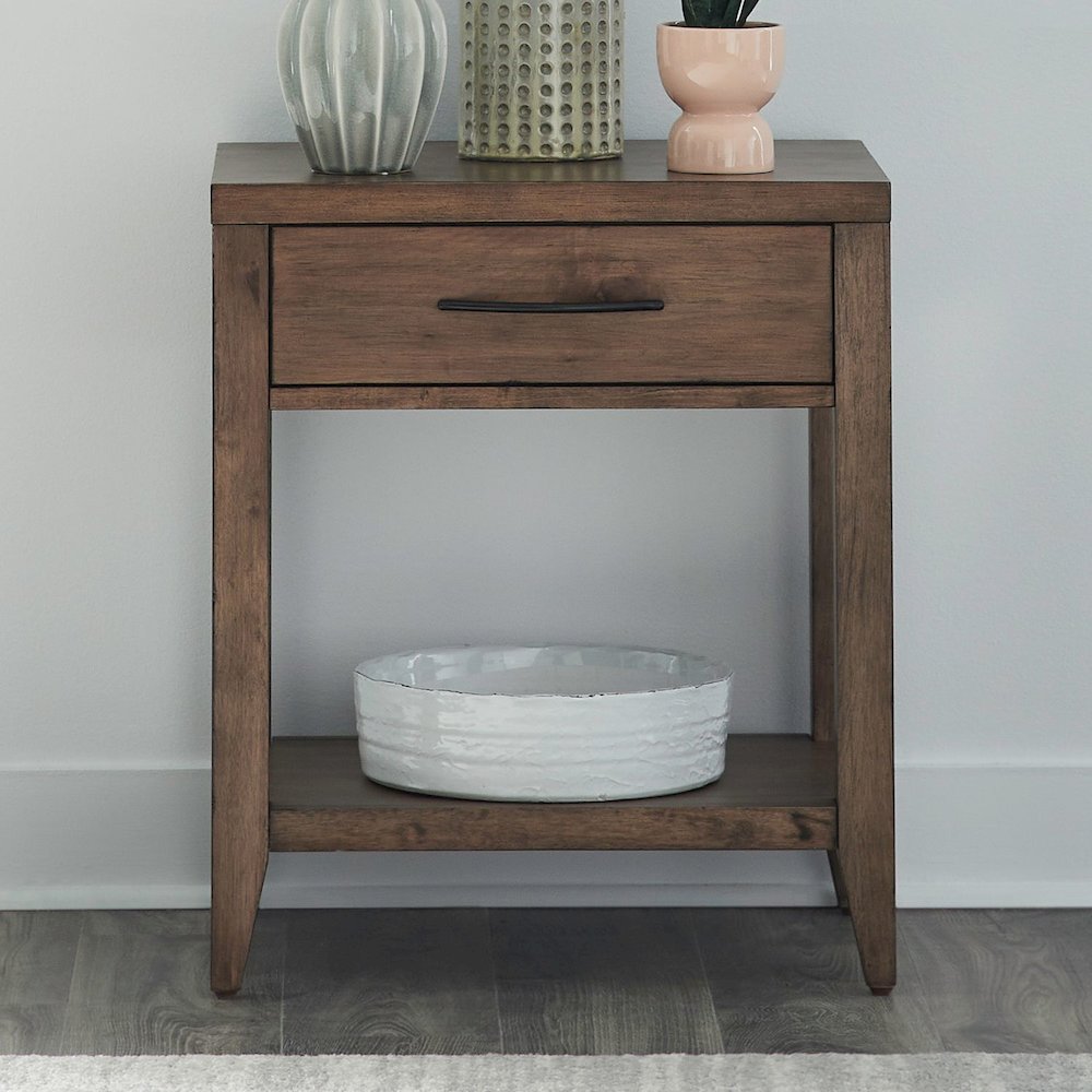 Shaker Lakes Open Nightstand with AC USB Charging Station - Harvest Brown