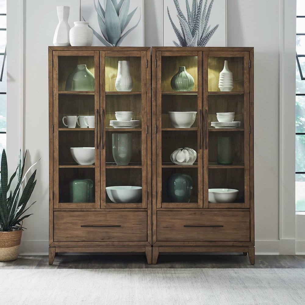 Shaker Lakes 2 Piece Bunching Cabinet Set - Touch LED Light, Adjustable Glass