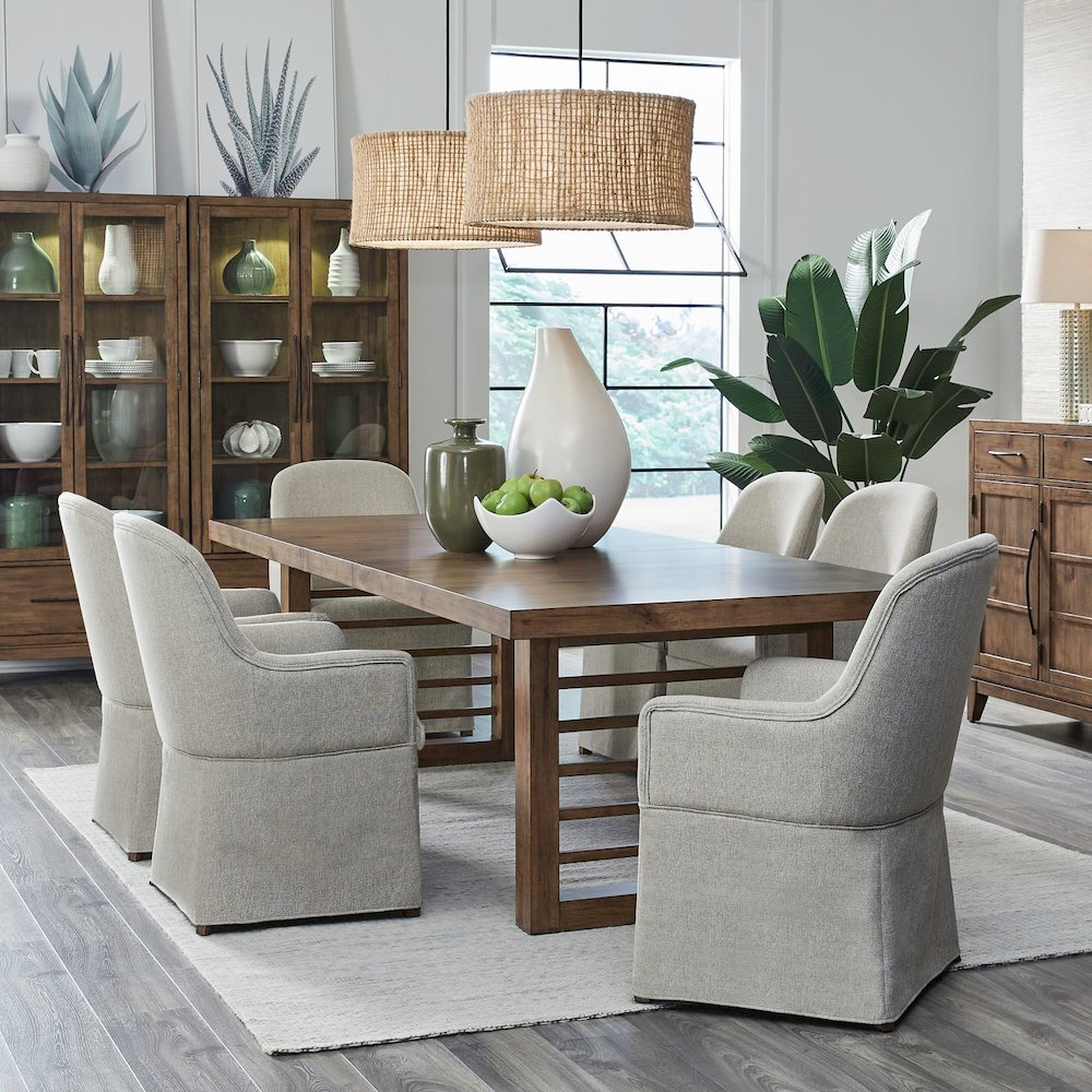 Shaker Lakes 7 Piece Double Pedestal Table Set - 6 Upholstered Arm Chairs, 18"