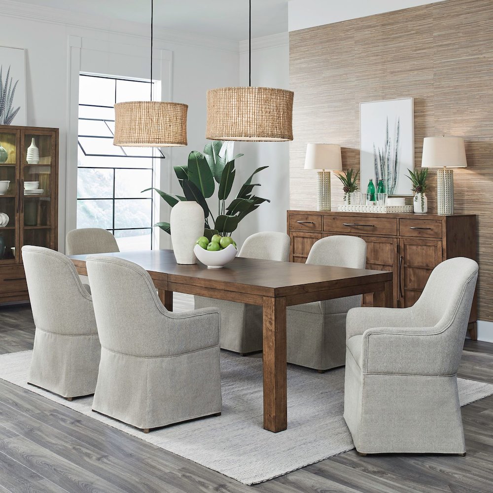 Shaker Lakes 7 Piece Rectangular Table Set - 6 Upholstered Arm Chairs, 18"
