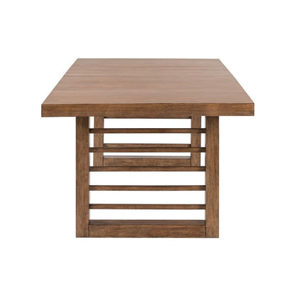 Shaker Lakes Double Pedestal Table with 18" Self Storing Leaf - Harvest Brown