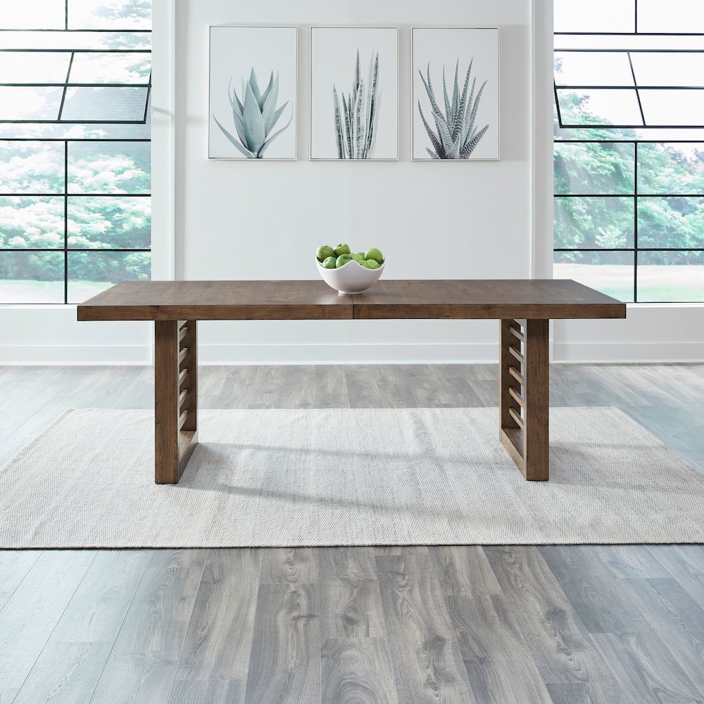 Shaker Lakes Double Pedestal Table with 18" Self Storing Leaf - Harvest Brown