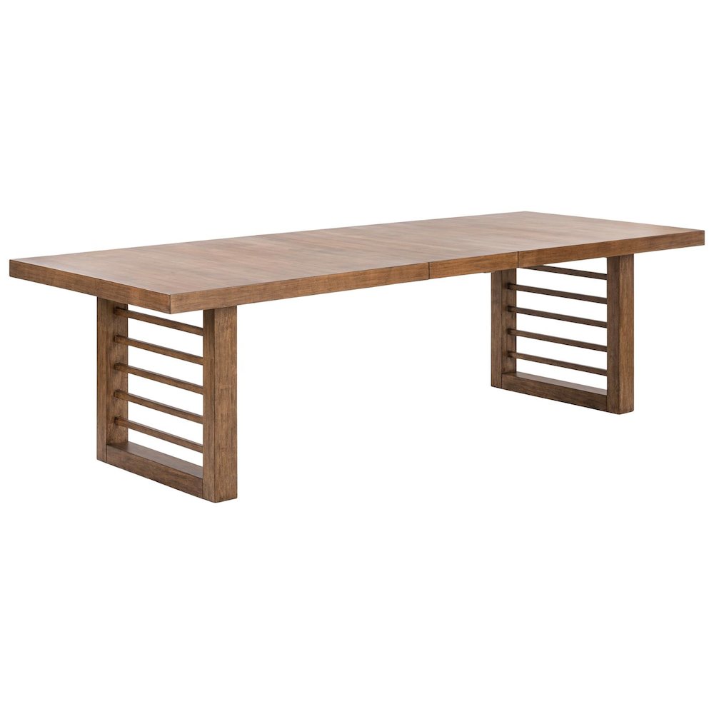Shaker Lakes Double Pedestal Table with 18" Self Storing Leaf - Harvest Brown
