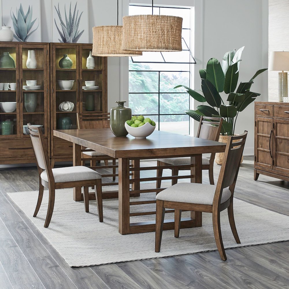 Shaker Lakes Opt 5 Piece Double Pedestal Table Set - 4 Panel Back Chairs, 18"