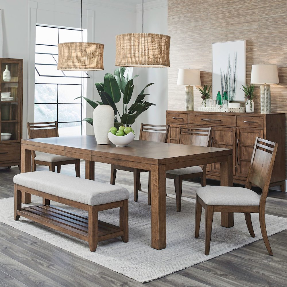 Shaker Lakes Opt 6 Piece Rectangular Table Set - Dining Bench, 4 Panel Chairs