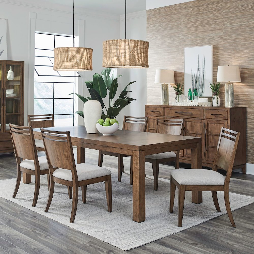 Shaker Lakes Opt 7 Piece Rectangular Table Set - 6 Panel Chairs, 18" Table Leaf