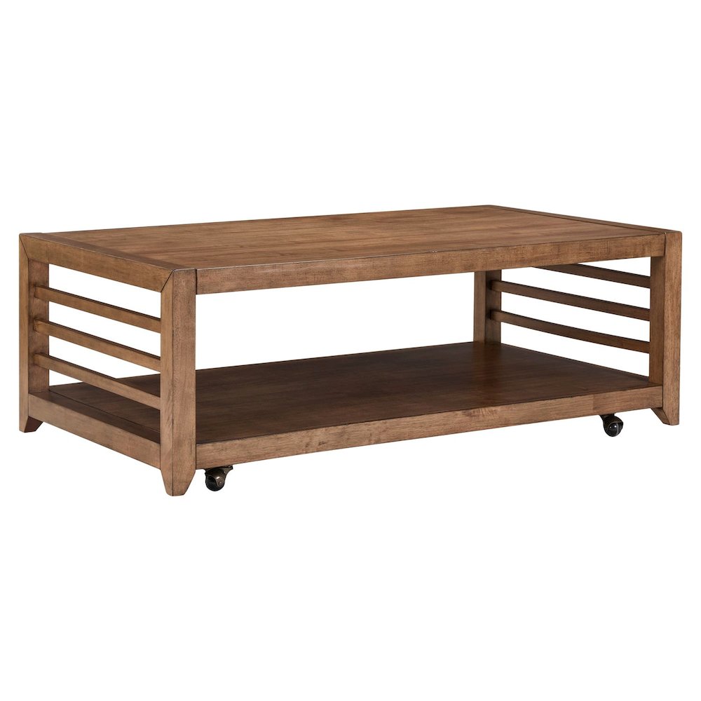 Shaker Lakes Cocktail Table with Casters - Harvest Brown Maple Wood
