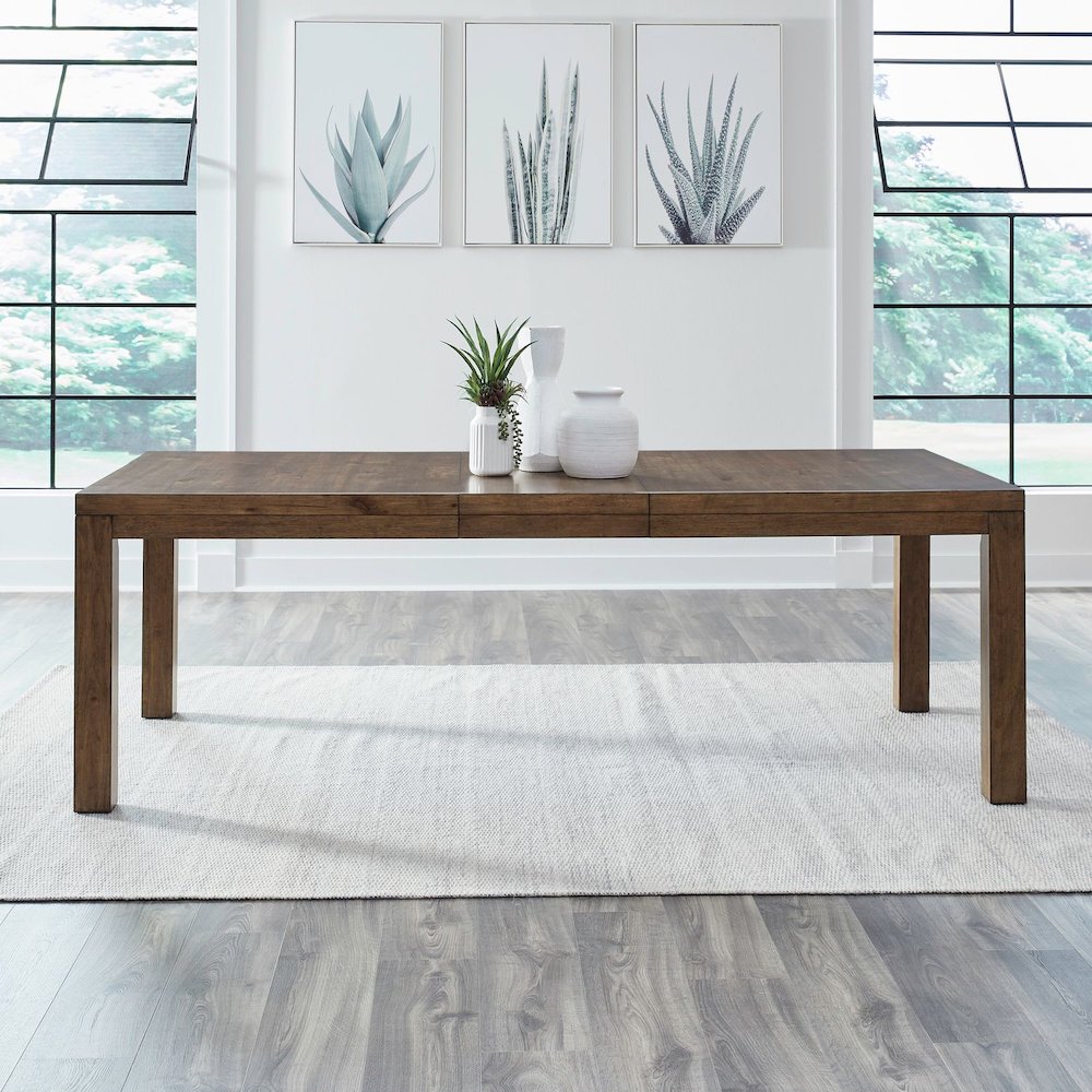 Shaker Lakes Rectangular Leg Table with 18" Self Storing Leaf - Harvest Brown