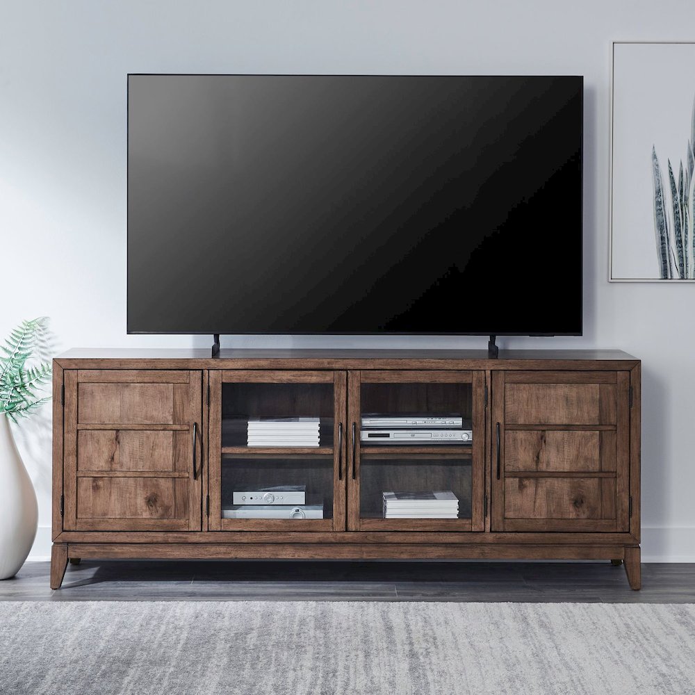 Shaker Lakes 82 Inch TV Console for Living Room  - Harvest Brown