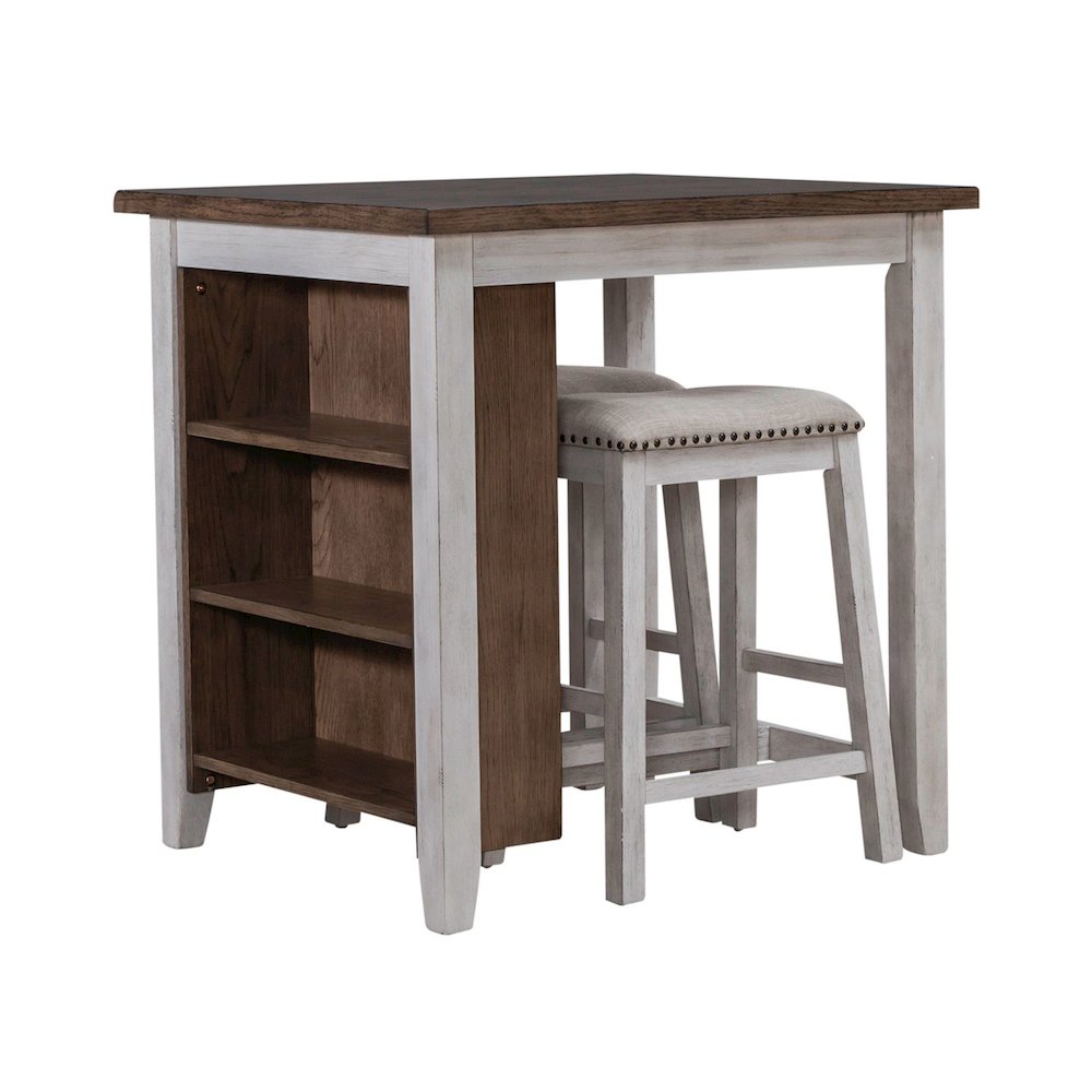 Brook Creek 3 Piece Counter Set - Two Tone - White w/ Wood Tone Tops