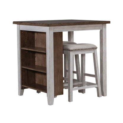Brook Creek 3 Piece Counter Set - Two Tone - White w/ Wood Tone Tops
