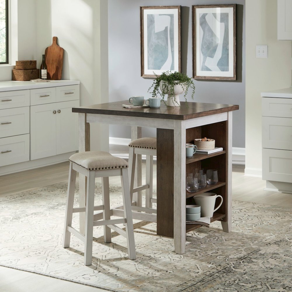 Brook Creek 3 Piece Counter Set - Two Tone - White w/ Wood Tone Tops
