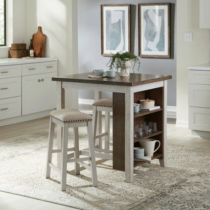 Brook Creek 3 Piece Counter Set - Two Tone - White w/ Wood Tone Tops