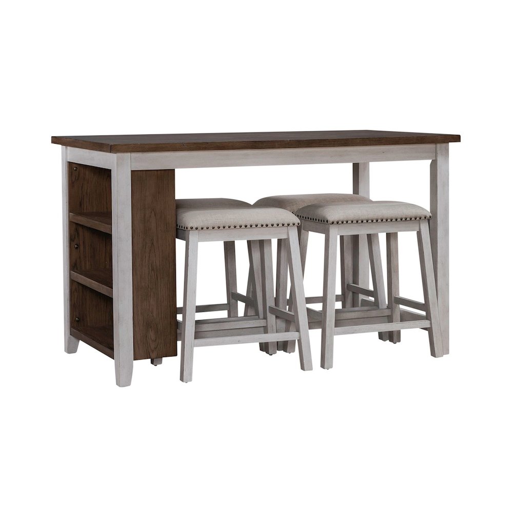 Brook Creek 5 Piece Counter Set - Two Tone - White w/ Wood Tone Tops