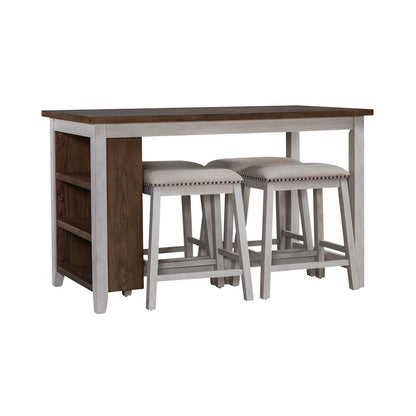 Brook Creek 5 Piece Counter Set - Two Tone - White w/ Wood Tone Tops