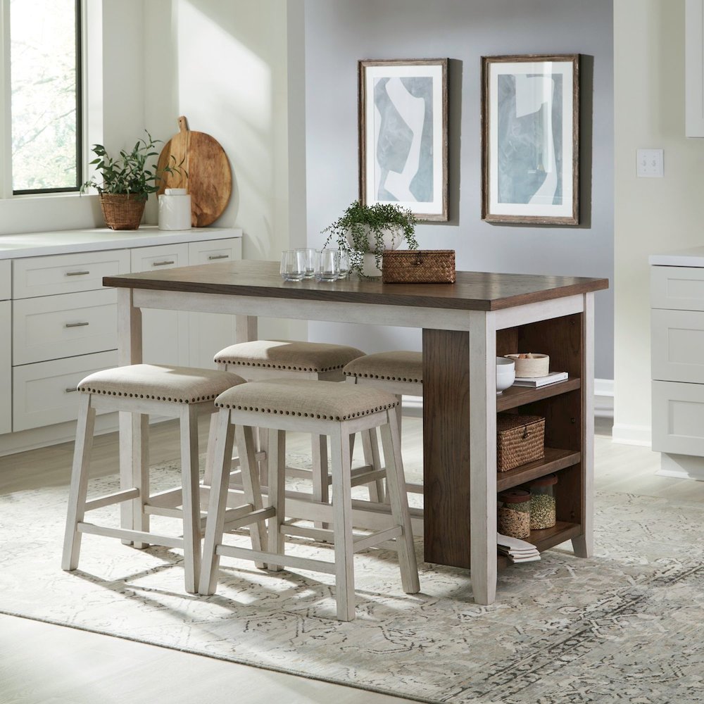 Brook Creek 5 Piece Counter Set - Two Tone - White w/ Wood Tone Tops