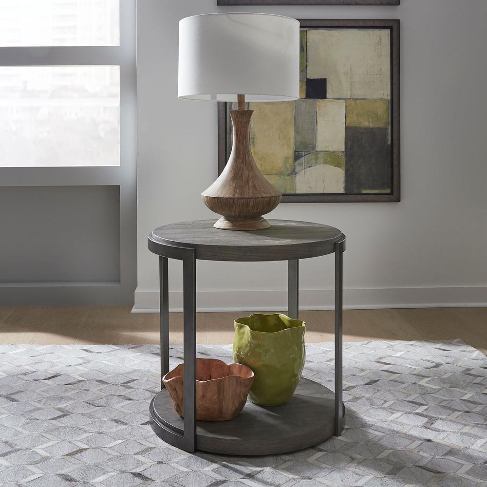 Modern View Round End Table in Gauntlet Gray