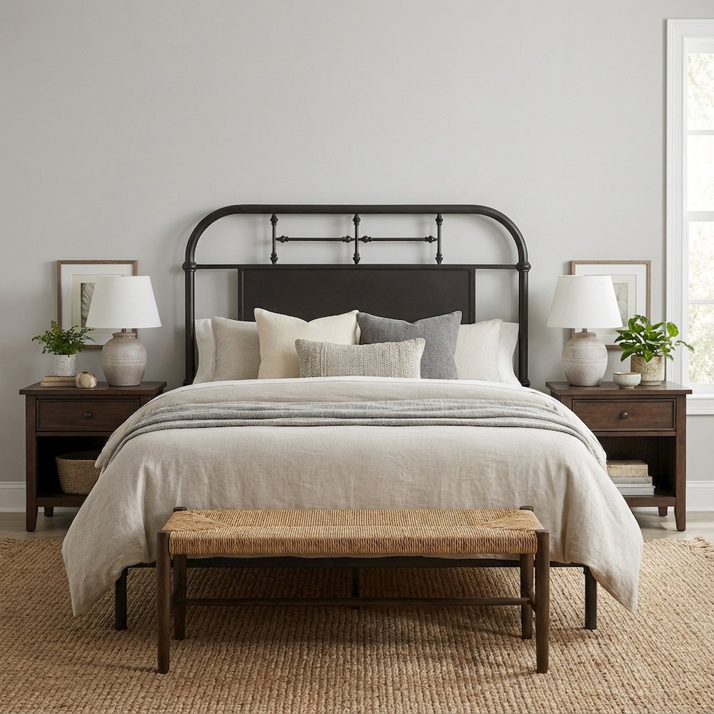 Twin Distressed Metal Headboard, Vintage Design, Sturdy Metal Tube Construction