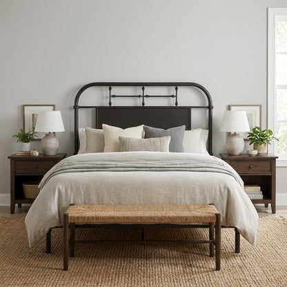 Twin Distressed Metal Headboard, Vintage Design, Sturdy Metal Tube Construction
