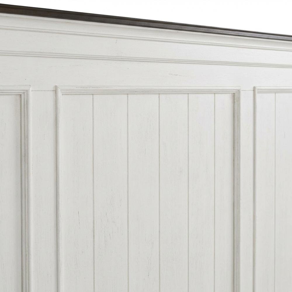 Wirebrushed White Headboard with Charcoal Top Solid Wood Panel Cottage Style