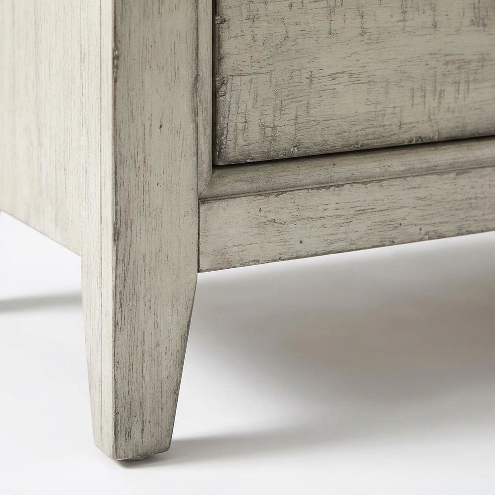 White Finish Nightstand with Charging Station and Weathered Linen Touch