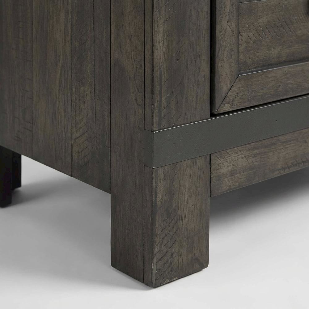 Rustic Nightstand in Rock Beaten Brown with Saw Cuts for Bedroom Decor