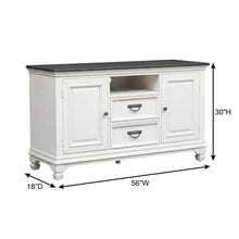 White Wirebrushed TV Console with Charcoal Top in Cottage Style