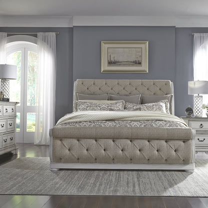 Abbey Park Queen Uph Sleigh Bed, Dresser & Mirror, Night Stand